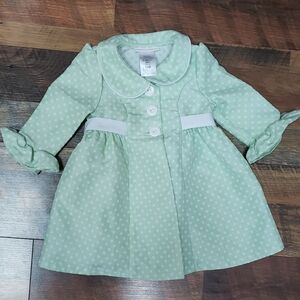 Bonnie Baby Pastel Green And White Polka Dot Collared Coat, Size 18 Months